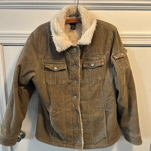 Guide Series Corduroy Chore Coat Womens XL Sherpa Fleece Lined Jacket Snap Up